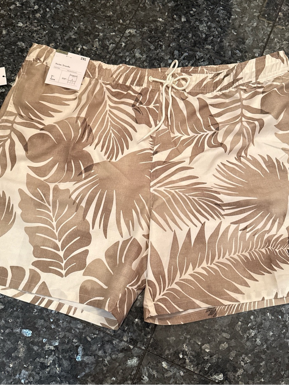 Goodfellow & Co Tan and Cream Palm-Print Swim Trunks